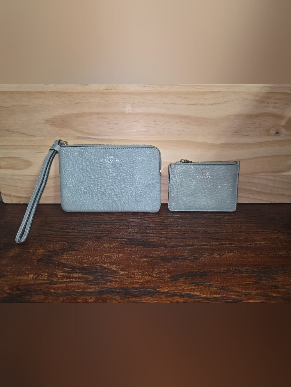 Coach Light Blue Leather Zip Wallet and Card Case
